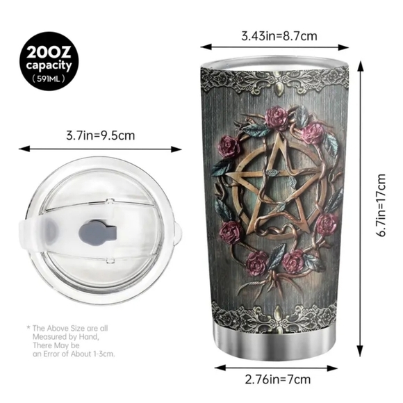 Pentacle Floral ✦ Travel Tumbler ✦ Witchy 20oz Stainless Steel w/ Double-Wall - Picture 5 of 12